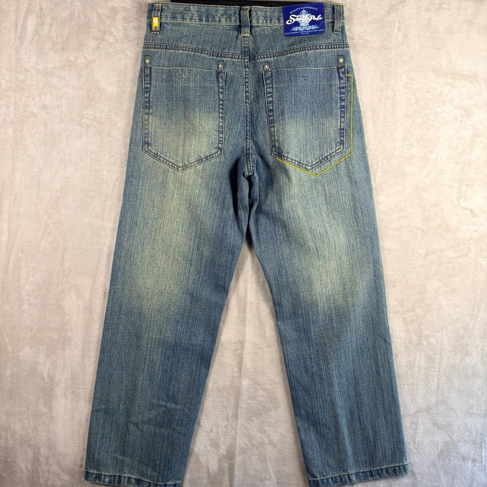 Vintage Southpole Jeans Mens 34x32 Baggy Embroidered Graphic Skater Medium Wash - Picture 4 of 7